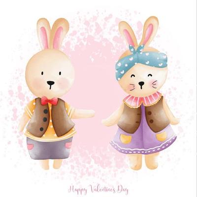 Rabbit in love, Watercolor Rabbit Valentine day, Easter Bunny