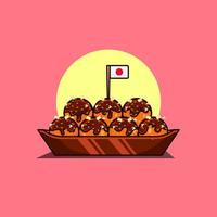 linda caricatura de takoyaki. Cute dibujos animados comida japonesa fondo aislado. vector