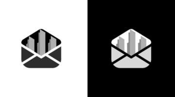 correo logo monograma sobre carpeta blanco y negro icono ilustración estilo diseños plantillas vector