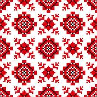 Seamless embroidery pattern with geometric elements made in red and black colors. Slavic national ornament. vector