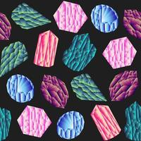 Seamless pattern with colorful vector crystals made in low-poly style. Colorful vector illustration on black background.