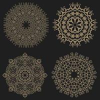 Ornament set with mandala.  Beautiful decorative geometric circle elements made in vector. Gold on black background. vector