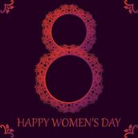 8 March International Women's Day greeting card template. Vector illustration. Red on dark background.