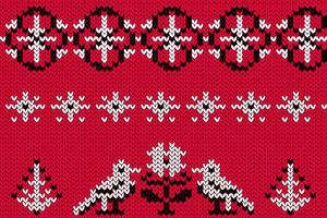 Knitted floral and geometric ornaments made in white and black colors on a red backrground. vector