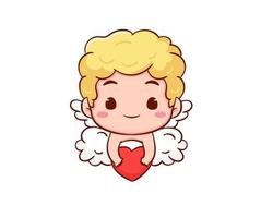 lindo adorable personaje de dibujos animados de Cupido. bebés amur, angelitos o dios eros. diseño de concepto del día de san valentín. adorable ángel enamorado. carácter vectorial kawaii chibi. fondo blanco aislado. vector