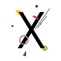 Capital letter X  made up of simple geometric shapes, in Suprematism style vector