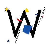 Capital letter W made up of simple geometric shapes, in Suprematism style vector