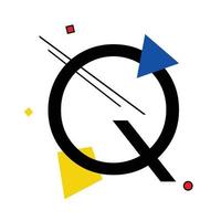 Capital letter Q made up of simple geometric shapes, in Suprematism style