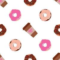 Seamless pattern with donuts and coffee cup. vector