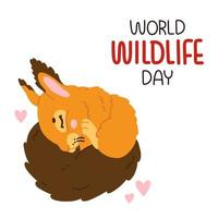 día mundial de la vida silvestre con ardilla dormida de dibujos animados vector