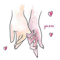 A female hand with long nails holds a male hand, watercolor hands of lovers, you and me vector