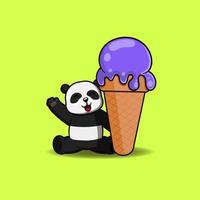 cute panda sitting with giant ice cream. vector