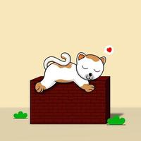 Cute cat sleeping on a brick wall. Premium vector cute mascot concept. Suitable for children's t-shirt design.