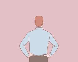 businessman standing view from behind with outline or line and clean simple style vector