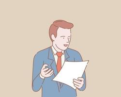 businessman read paper document and argue with others with outline or line and clean simple style vector