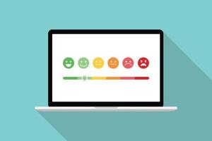 smile rating on laptop screen with bar choose survey customer satisfaction with modern flat style vector