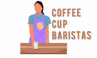Illustration of female barista character serving coffee, coffee shop vector
