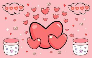 conjunto de encantadores elementos del día de san valentín, lindo corazón para el diseño, objeto de forma de amor fondo de dibujos animados rosa vector