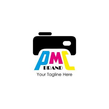 Digital printing logo with the initials PMC isolated on a white background. suitable for digital printing business vector