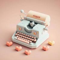 Cute whimsical 3D typewriter icon character perfect for writing, literature projects, website icons, app buttons, marketing materials. Adorable cartoon-like design, cheerful colors, friendly express photo