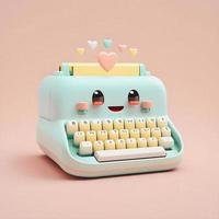 Cute whimsical 3D typewriter icon character perfect for writing, literature projects, website icons, app buttons, marketing materials. Adorable cartoon-like design, cheerful colors, friendly express photo