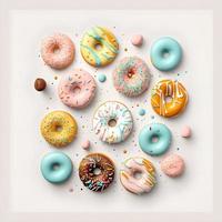 doughnuts on white background, perfect for advertising, packaging, menus, cookbooks. Highlighting texture and details, shot from above, high-res suitable for printing, posters, banners and more photo