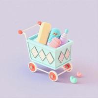 Cute whimsical 3D shopping cart icon character perfect for e-commerce, retail projects, website icons, app buttons, marketing materials. Adorable cartoon-like design, cheerful colors photo