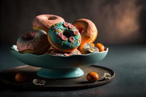 doughnuts on white background, perfect for advertising, packaging, menus, cookbooks. Highlighting texture and details, shot from above, high-res suitable for printing, posters, banners and more photo