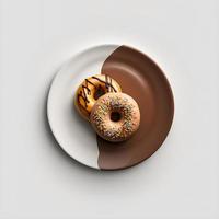 donas sobre fondo blanco, perfectas para publicidad, empaque, menús, libros de cocina. resaltando la textura y los detalles, tomados desde arriba, de alta resolución adecuados para imprimir, carteles, pancartas y más foto