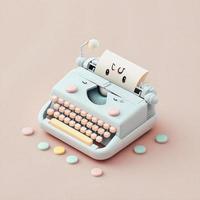 Cute whimsical 3D typewriter icon character perfect for writing, literature projects, website icons, app buttons, marketing materials. Adorable cartoon-like design, cheerful colors, friendly express photo