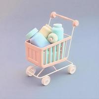 Cute whimsical 3D shopping cart icon character perfect for e-commerce, retail projects, website icons, app buttons, marketing materials. Adorable cartoon-like design, cheerful colors photo