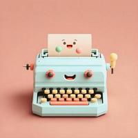 Cute whimsical 3D typewriter icon character perfect for writing, literature projects, website icons, app buttons, marketing materials. Adorable cartoon-like design, cheerful colors, friendly express photo