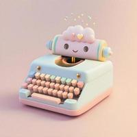 Cute whimsical 3D typewriter icon character perfect for writing, literature projects, website icons, app buttons, marketing materials. Adorable cartoon-like design, cheerful colors, friendly express photo