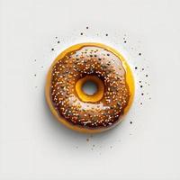 donas sobre fondo blanco, perfectas para publicidad, empaque, menús, libros de cocina. resaltando la textura y los detalles, tomados desde arriba, de alta resolución adecuados para imprimir, carteles, pancartas y más foto