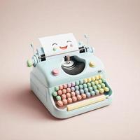 Cute whimsical 3D typewriter icon character perfect for writing, literature projects, website icons, app buttons, marketing materials. Adorable cartoon-like design, cheerful colors, friendly express photo