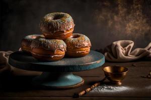 doughnuts on white background, perfect for advertising, packaging, menus, cookbooks. Highlighting texture and details, shot from above, high-res suitable for printing, posters, banners and more photo