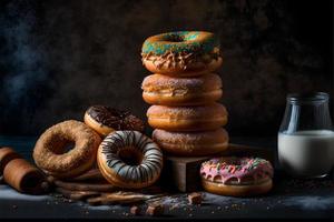 doughnuts on white background, perfect for advertising, packaging, menus, cookbooks. Highlighting texture and details, shot from above, high-res suitable for printing, posters, banners and more photo