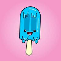 Cute ice cream Stick popsicle in kawaii style in blue and pink colors. Vector Illustration. Cartoon