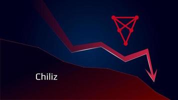 Chiliz CHZ in downtrend and price falls down. Cryptocurrency coin symbol and red down arrow. Crushed and fell down. Cryptocurrency trading crisis and crash. Vector illustration.