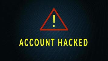 Text account hacked with warning sign on dark background. Warning triangular sign with exclamation mark symbol. Vector illustration.