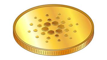 Gold coin Cardano ADA in isometric top view isolated on white. Vector design element.