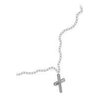 Religious orthodox silver cross on a chain isolated on white. The chain is torn. Vector EPS10.