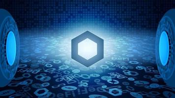 ChainlLink LINK token symbol of the DeFi system shining in the rays of light. Cryptocurrency logo icon. Decentralized finance programs. Vector EPS10.