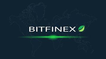 Bitfinex cryptocurrency stock market name with logo on abstract digital background. Crypto stock exchange for news and media. Vector EPS10.