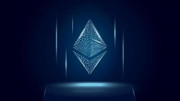 símbolo de token de criptomoneda ethereum eth, icono de moneda en el fondo oscuro de la estructura alámbrica poligonal. oro digital para sitio web o banner. eps10 vectoriales. vector