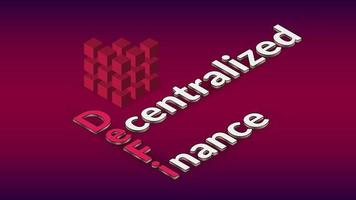 Defi decentralized finance, colored isometric text with cube on red. Design element for banner or news. Ecosystem of financial applications and services based on public blockchains. vector