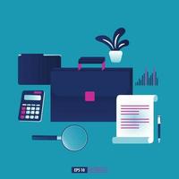 Analyze business data with office stationery element tool. Business concept vector illustration