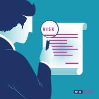 Risk Illustration. Businessman analyze risk document using magnify. Business background vector