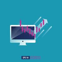 retorno de la inversión roi gráfico y gráfico en monitor de computadora. flechas de crecimiento empresarial hacia el éxito. ilustración de vector de fondo de negocio