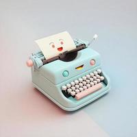 Cute whimsical 3D typewriter icon character perfect for writing, literature projects, website icons, app buttons, marketing materials. Adorable cartoon-like design, cheerful colors, friendly express photo